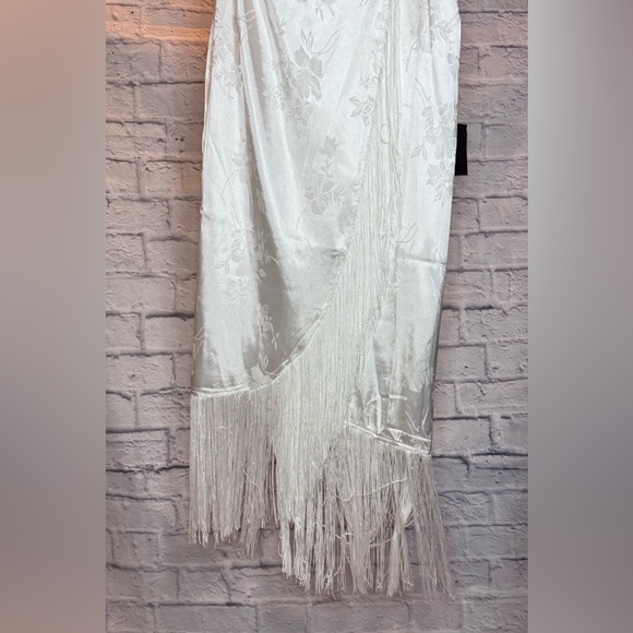 Lulu's Cream Satin Fringe Maxi Dress - Picture 2 of 4
